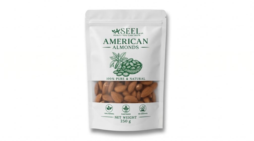 ASEEL American Almonds 250g pack – 100% pure, natural, and plant-based