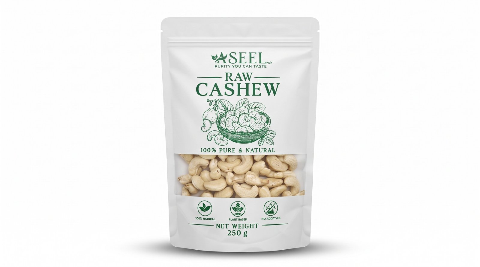 ASEEL Raw Cashew 250g pack – 100% pure, natural, and plant-based